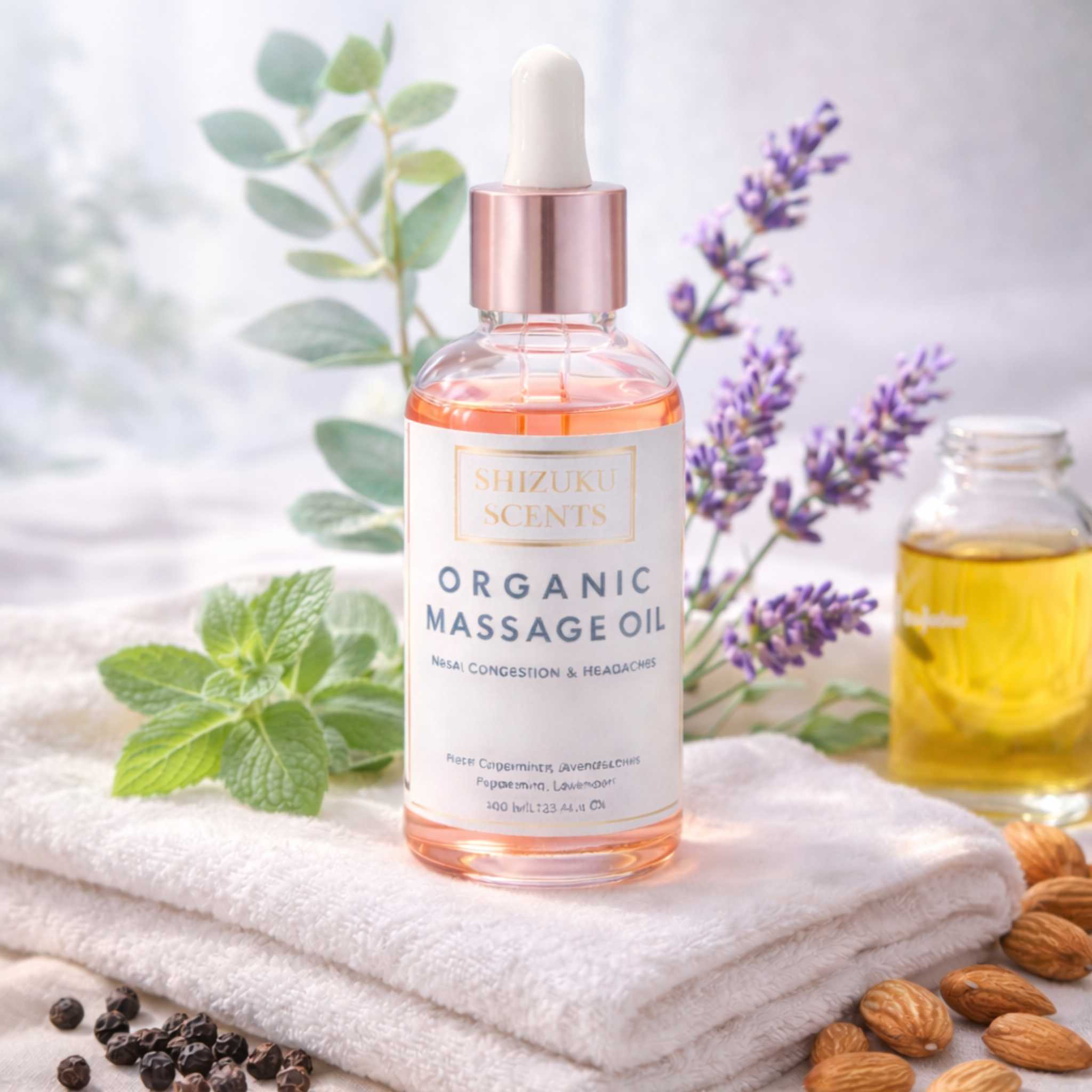 Organic Peppermint–Lavender–Eucalyptus Massage Oil for Sinus & Headache Relief