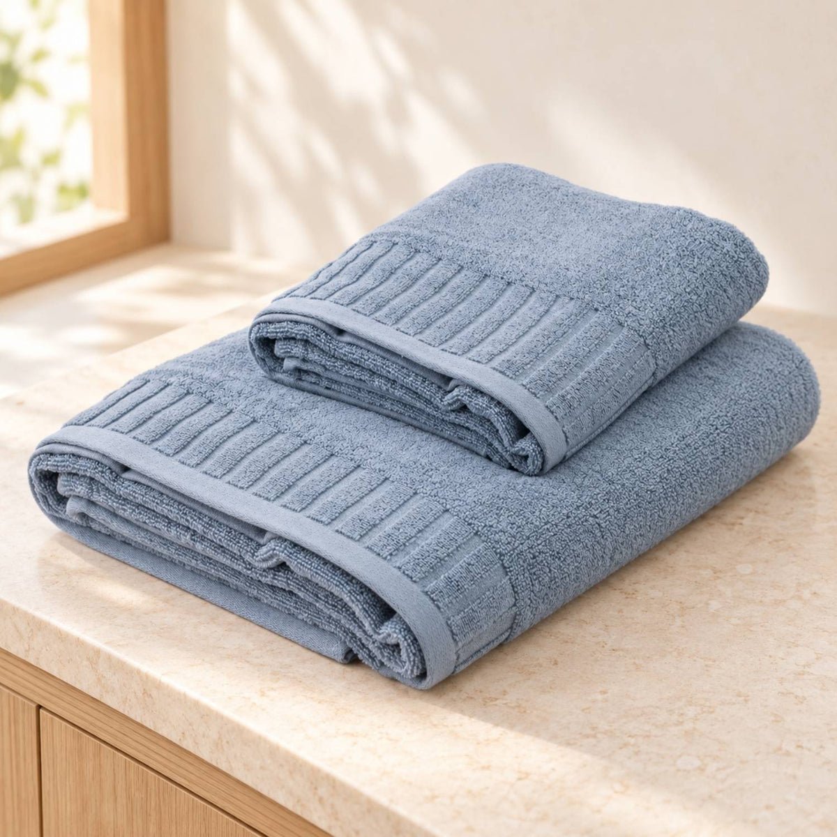 Folded Sora Blue Airi Pure Cotton Face and Bath Towels