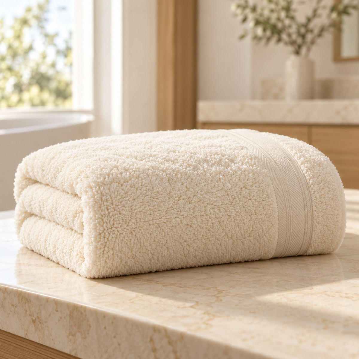 Folded ultra-thick ivory hotel-style towel