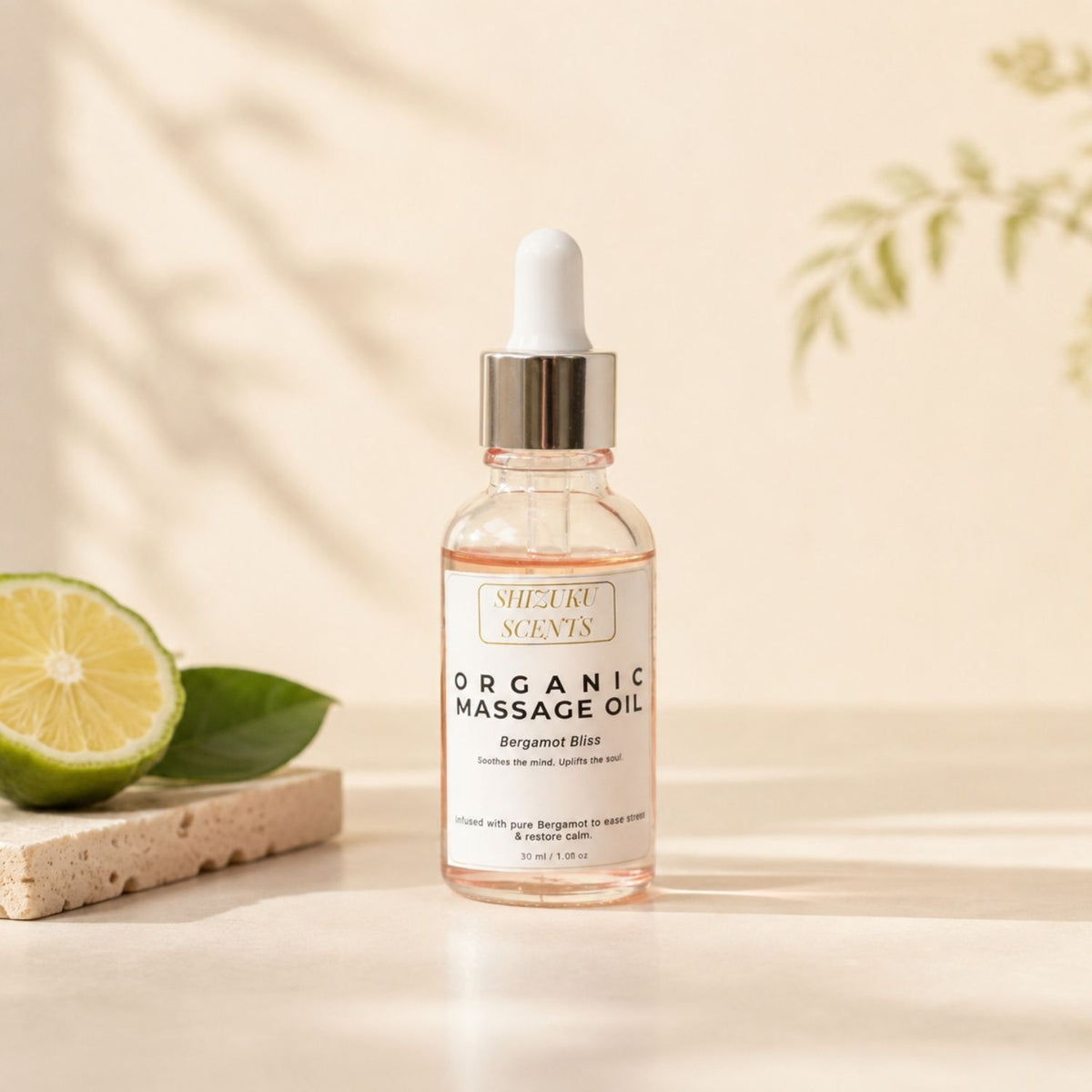 Bergamot Bliss Organic Massage Oil 30 mL bottle