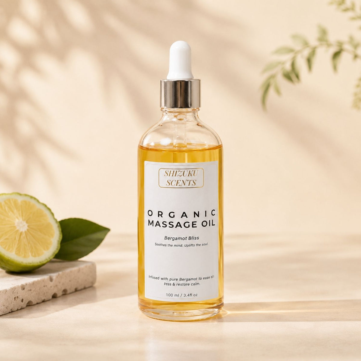 Bergamot Bliss Organic Massage Oil 100 mL bottle