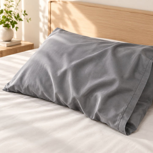 Classic Grey HaruKumo Lyocell pillowcase showing a smooth surface and soft natural drape.