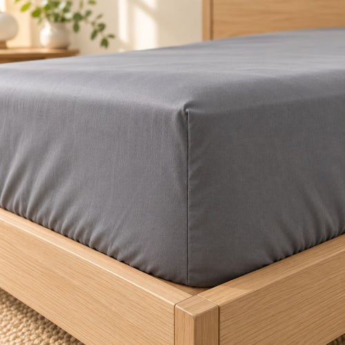 Classic Grey HaruKumo fitted-sheet pocket seam wrapping around a mattress corner.